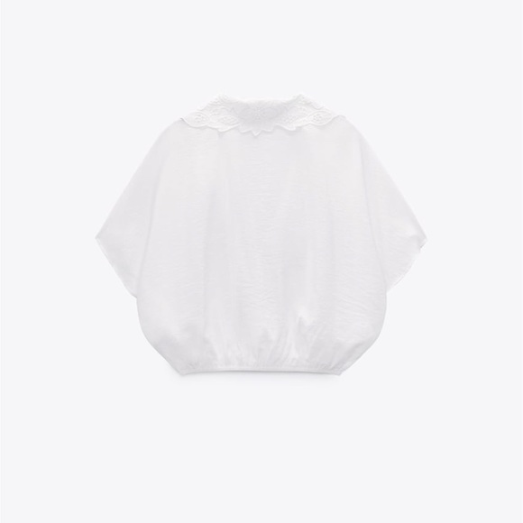Zara NWT Loose Fitted Cropped Style Embroidered Collar Top XS - Picture 8 of 15
